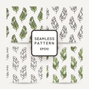Set of vector seamless pattern of feathers. Doodle. Zentangle 스톡 일러스트