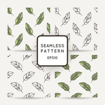 Set of vector seamless pattern of feathers. Doodle. Zentangle Stock Illustration