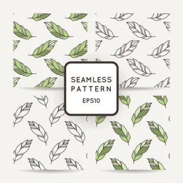 Set of vector seamless pattern of feathers. Doodle. Zentangle Stock Illustration