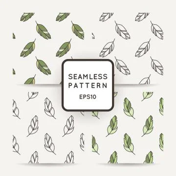 Set of vector seamless pattern of feathers. Doodle. Zentangle Stock Illustration