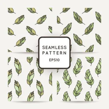 Set of vector seamless pattern of feathers. Doodle. Zentangle Stock Illustration