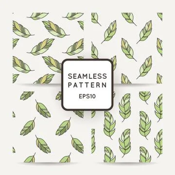 Set of vector seamless pattern of feathers. Doodle. Zentangle Stock Illustration