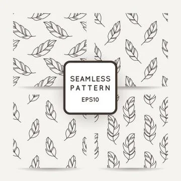 Set of vector seamless pattern of feathers. Doodle. Zentangle Stock Illustration