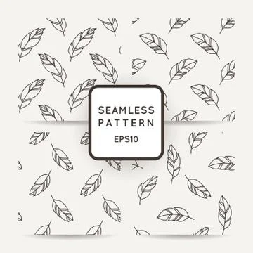 Set of vector seamless pattern of feathers. Doodle. Zentangle Stock Illustration