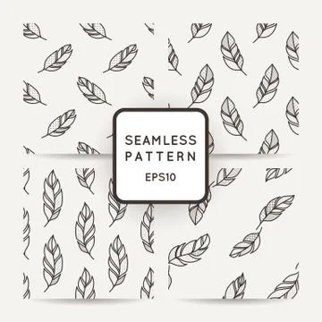 Set of vector seamless pattern of feathers. Doodle. Zentangle Stock Illustration