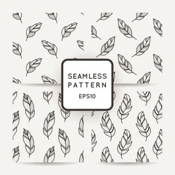 Set of vector seamless pattern of feathers. Doodle. Zentangle Illustrazione stock
