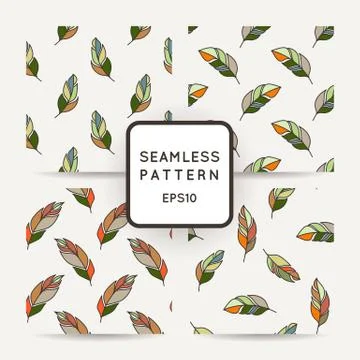 Set of vector seamless pattern of feathers. Doodle. Zentangle Illustrazione stock