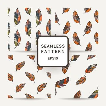 Set of vector seamless pattern of feathers. Doodle. Zentangle Stock Illustration