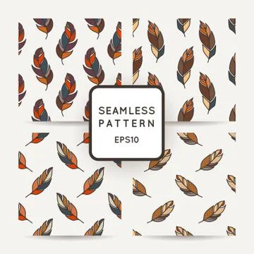 Set of vector seamless pattern of feathers. Doodle. Zentangle Stock Illustration