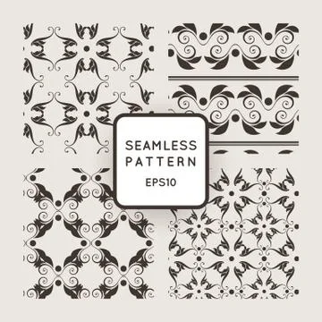 Set of vector seamless pattern with floral motifs, twisted vines. Vintage. Ba Illustrazione stock