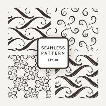 Set of vector seamless pattern with floral motifs, twisted vines. Vintage. Ba Stock Illustration