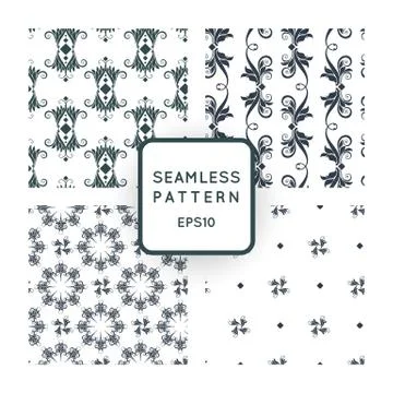 Set of vector seamless pattern with floral motifs, twisted vines. Vintage. Ba Stock Illustration