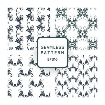 Set of vector seamless pattern with floral motifs, twisted vines. Vintage. Ba 스톡 일러스트