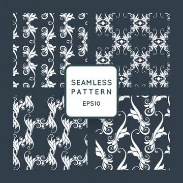 Set of vector seamless pattern with floral motifs, twisted vines. Vintage. Ba Illustrazione stock