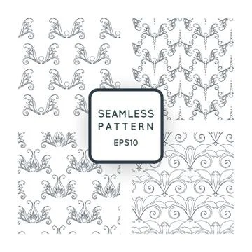 Set of vector seamless pattern with floral motifs, twisted vines. Vintage. Ba Stock Illustration