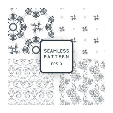 Set of vector seamless pattern with floral motifs, twisted vines. Vintage. Ba Illustrazione stock