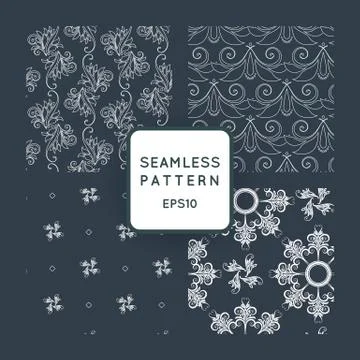 Set of vector seamless pattern with floral motifs, twisted vines. Vintage. Ba Stock Illustration