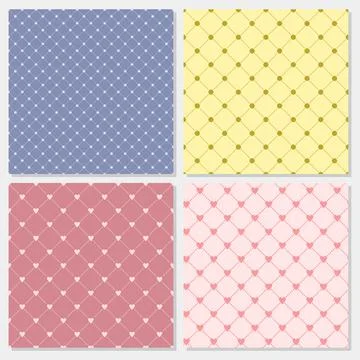 Set vector seamless pattern. Grid of hearts and dots symbols on background. Stock Illustration