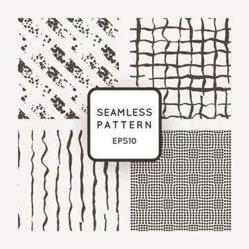 Set of vector seamless pattern of hand-drawn lines and dots Stock Illustration