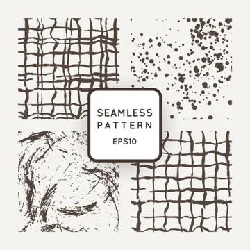 Set of vector seamless pattern of hand-drawn lines and dots Stock Illustration