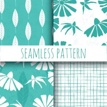 Set of vector seamless pattern in hand drawn style. Illustrazione stock