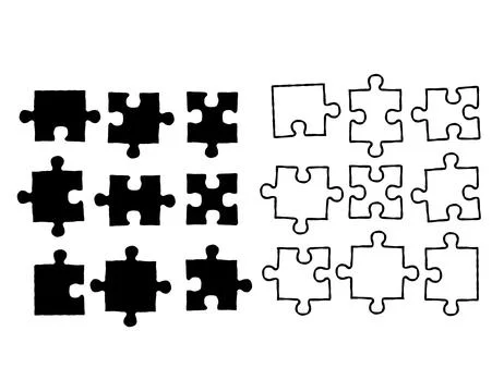 Set of vector seamless pattern hand drawn doodle sketch puzzle pieces. Desi.. Stock Illustration