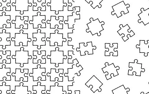 Set of vector seamless pattern hand drawn doodle sketch puzzle pieces. Desi.. Stock Illustration