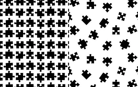 Set of vector seamless pattern hand drawn doodle sketch puzzle pieces. Desi.. Stock Illustration