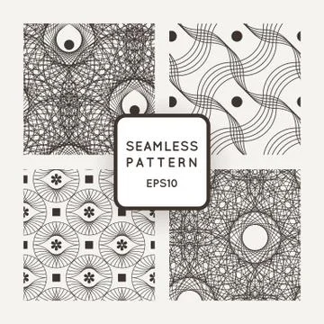 Set vector seamless pattern of interlocking lines and points Stock Illustration