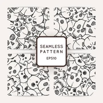 Set of vector seamless pattern with random skulls Illustrazione stock