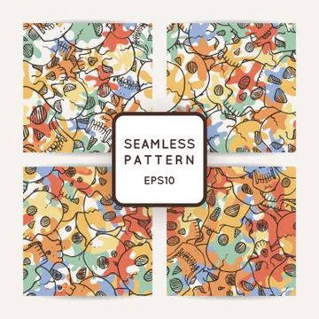 Set of vector seamless pattern with random skulls Stock Illustration