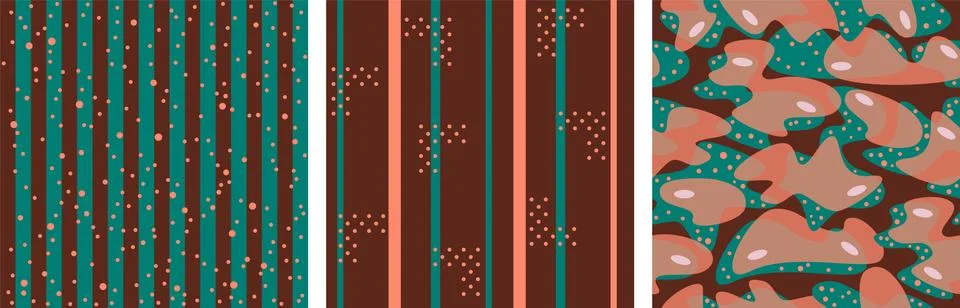 Set of Vector seamless pattern with stripes, polka dots, camouflage, lines Illustrazione stock