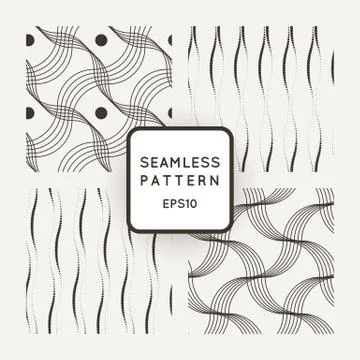 Set of vector seamless pattern of wavy lines and dots Stock Illustration