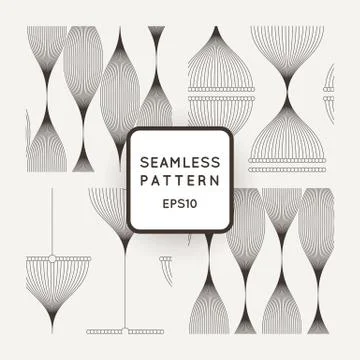 Set of vector seamless pattern of wavy lines, similar elements or tulip glass 스톡 일러스트