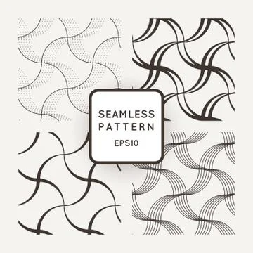 Set of vector seamless pattern of wavy lines and dots Stock Illustration
