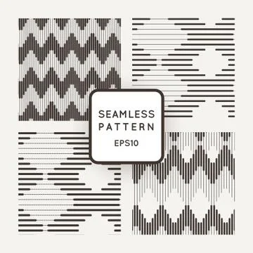 Set of vector seamless pattern with zigzags of parallel lines of varying 스톡 일러스트