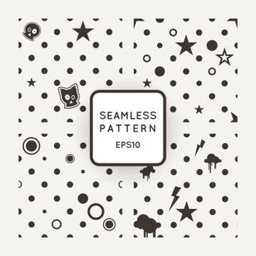 Set of vector seamless patterns with bones, skulls and stars. Emo-style. イラスト素材
