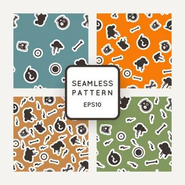 Set of vector seamless patterns with bones, skulls and stars. Emo-style. イラスト素材