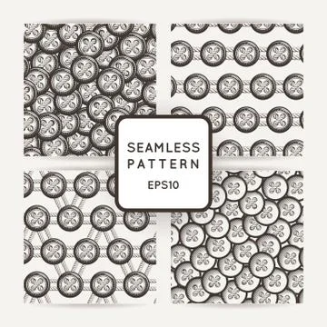 Set of vector seamless patterns with buttons. イラスト素材