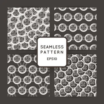 Set of vector seamless patterns with buttons. イラスト素材