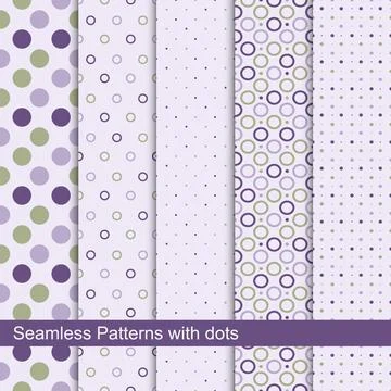 Set of vector seamless patterns with circles and dots - vintage design. Abstract Stock Illustration