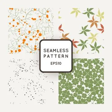 Set of vector seamless patterns with clovers, leaves of maple, berries and イラスト素材