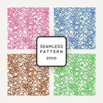 Set of vector seamless patterns of colored contour vines Stock Illustration