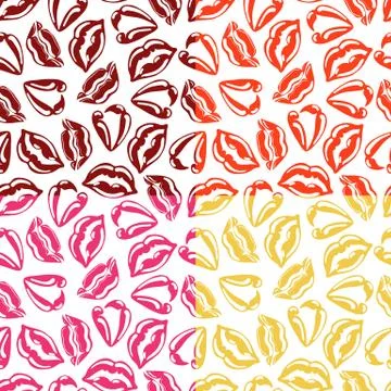 Set of vector seamless patterns with colorful lips. Stock Illustration