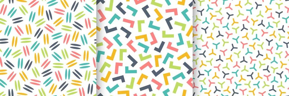 Set of vector seamless patterns with colorful mosaic shapes. Trendy abstract イラスト素材