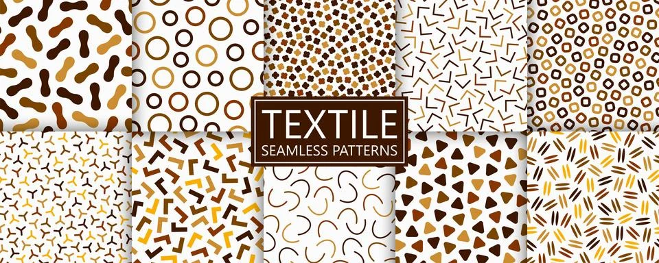 Set of vector seamless patterns with colorful mosaic shapes. Trendy abstract Stockillustratie