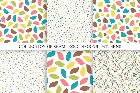 Set of vector seamless patterns with colorful mosaic shapes. Bright abstract Stock Illustration