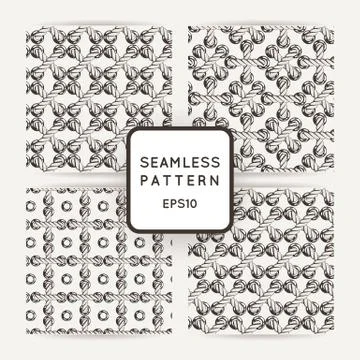 Set of vector seamless patterns with crossed and braided cords. Tying. Macram イラスト素材