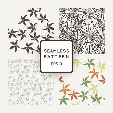 Set of vector seamless patterns with dandelion seeds and leaves of maple イラスト素材