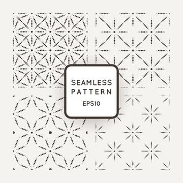 Set of vector seamless patterns from dot stars and flowers Stock Illustration